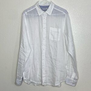 COTTON & SILK Men’s White 100% Linen Long Sleeves Shirt Size XL